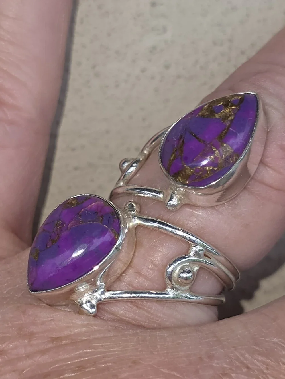 Purple Copper Turquoise Double-Stone Ring In 925 Sterling Silver (7)